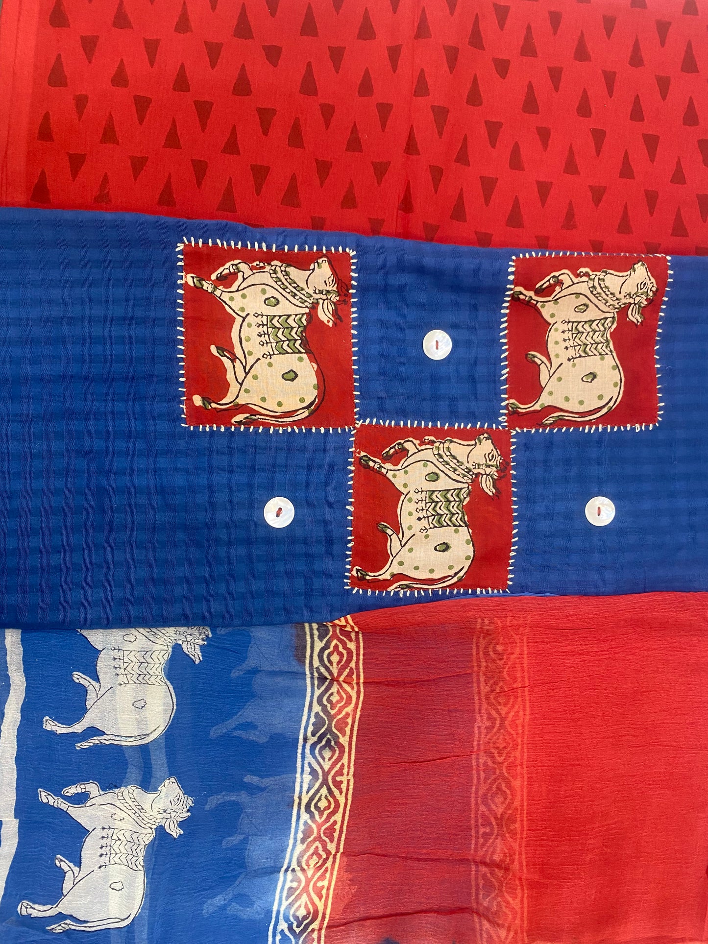 Cotton Blue & Red Ox Block Print