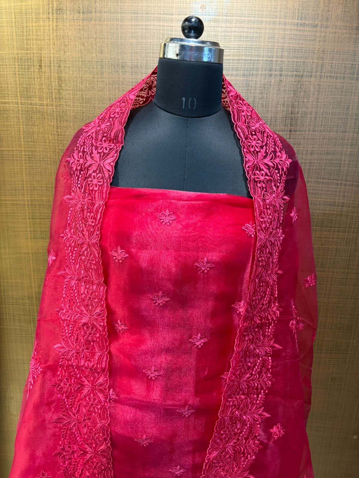 Red Glass Tissue Embroidered Suit
